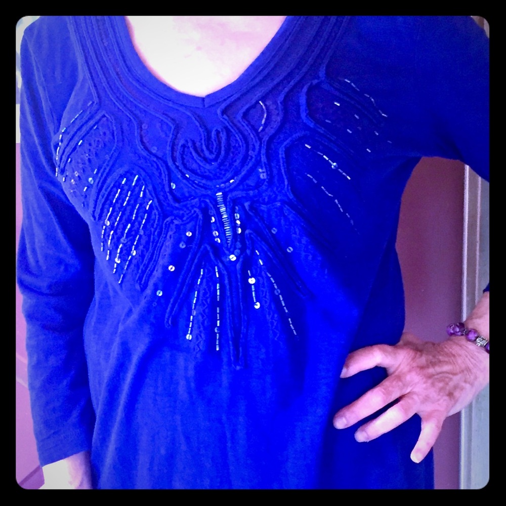 JM Collection Petite purple tunic/top with sequins